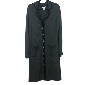 Deane & White Merino Wool Blend Gray Herringbone Long Cardigan Size Large
